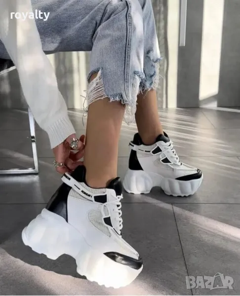 Кецове на платформа - бяло с черно, снимка 1