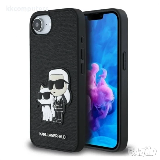 Оригинален кейс Karl Lagerfeld Saffiano Karl and Choupette, За iPhone 16e, Черен, снимка 1