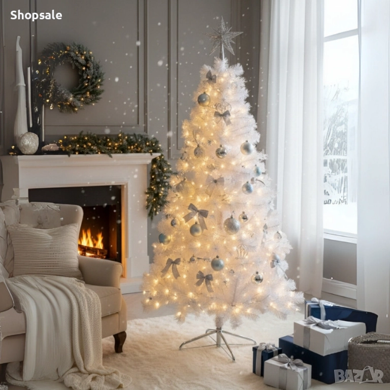 210см Изкуствена коледна елха в бяло , снимка 1