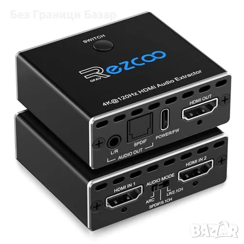 Нов HDMI аудио конвертор 4K 120Hz – оптичен SPDIF, стерео 3.5мм, снимка 1