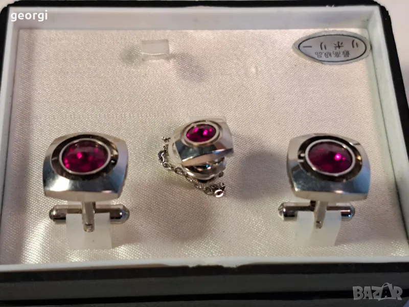 комплект ръкавели с червен камък  7/4, снимка 1