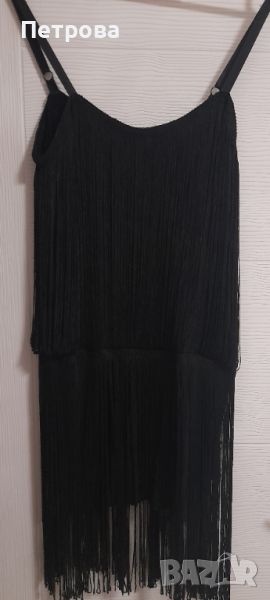 Къса черна рокля с ресни, снимка 1