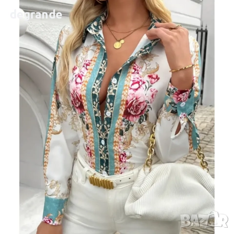 Дамска риза с цветна щампа, снимка 4 - Ризи - 51557373