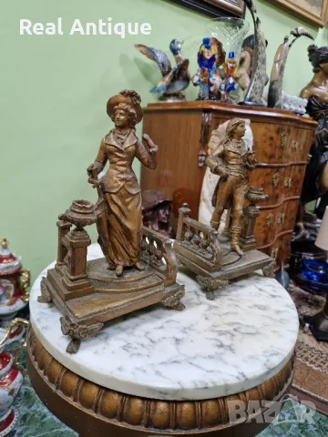 Чифт стари прекрасни антикварни френски бронзови фигури статуетки , снимка 4 - Антикварни и старинни предмети - 49704891