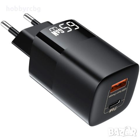 Бързо зарядно за телефон GaN, 65W, 1x USB-А, 1x USB-C, снимка 1 - Оригинални зарядни - 46395053