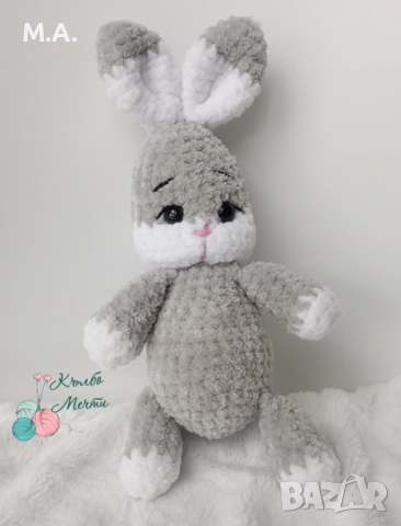 Сиво плюшено Зайче - плетена играчка , снимка 2 - Плюшени играчки - 53010553