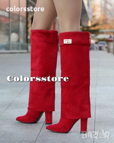 Ботуши на ток - червен велур - KD105