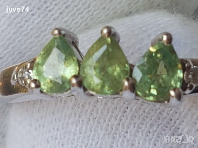 СРЕБЪРЕН ПРЪСТЕН С ДЕМАНТОИД (МАДАГАСКАР) СЕРТИФИКАТ, снимка 2 - Пръстени - 51306316