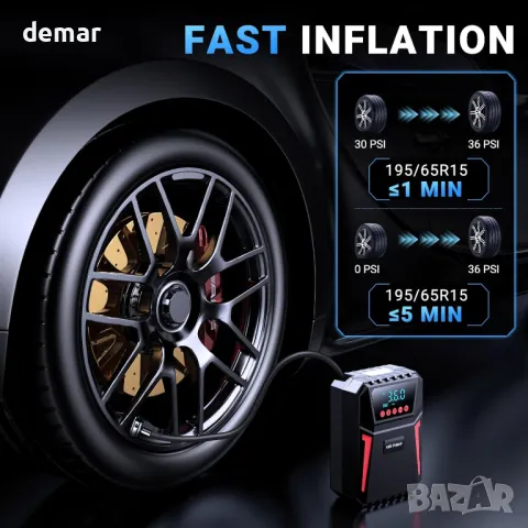 Ipflin преносима помпа за гуми 12V DC, предварително зададено налягане и автоматично изключване, снимка 2 - Аксесоари и консумативи - 49869794