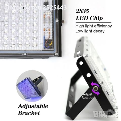 Нова Ултравиолетова LED Лампа 50W UV- 220V, снимка 4 - Лед осветление - 46433681