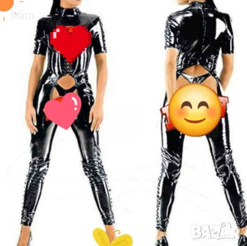 Червен гащеризон от лак и черен с отворен чатал , снимка 6 - Гащеризони - 51174450