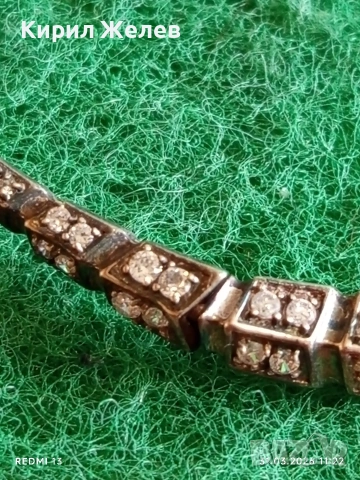 Винтидж сребърен ланец с инкрустирани кристали майстоска изработка 16888, снимка 3 - Колиета, медальони, синджири - 54037259