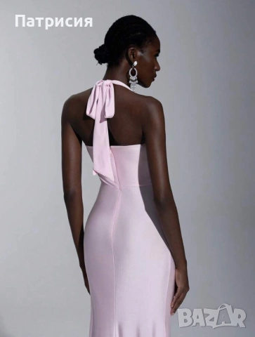 Чисто нова Елегантна, официална, дълга розова рокля с цепка, размер L  Л, еластан, за бал или сватба, снимка 7 - Рокли - 54220351