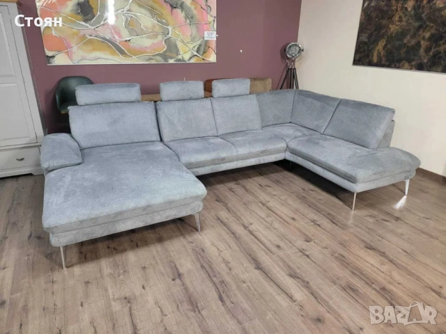 ПРОМОЦИЯ!!! Сив П-образен ъглов диван от плат Dieter Knoll Arzona, снимка 2 - Дивани и мека мебел - 52837803
