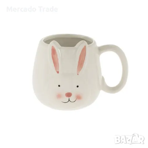 Великденска чаша Mercado Trade, Бяло зайче с дръжка, Керамична, Бяла, снимка 2 - Чаши - 49274382