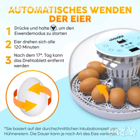 M12 напълно автоматичен инкубатор с контрол на температурата и влажността – прозрачен 360° капак, снимка 2 - За птици - 52827805