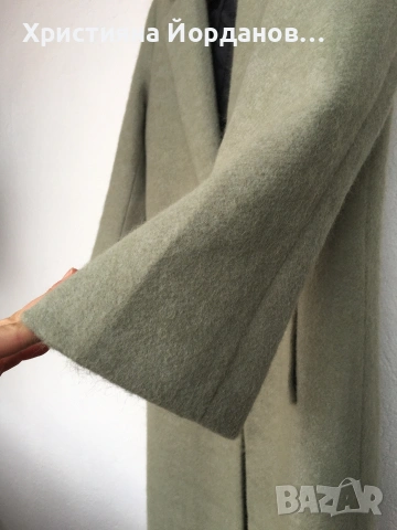 Вълнено палто цвят светла мента със сиви отенъци, М, снимка 10 - Палта, манта - 53089654