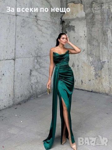 Дамска Официална Дълга Сатенена Рокля - Налични Различни Цветове Код Pink8, снимка 4 - Рокли - 53569575