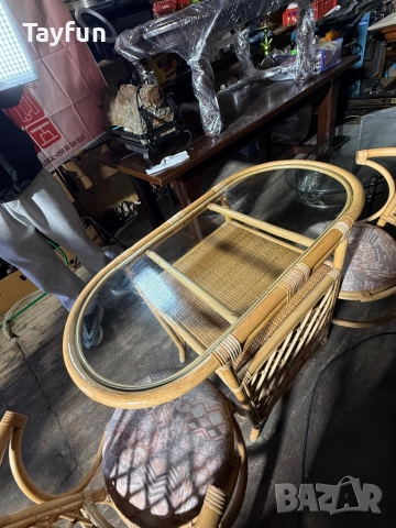 Бамбуков комплект - маса с два стола, снимка 8 - Маси - 52823430