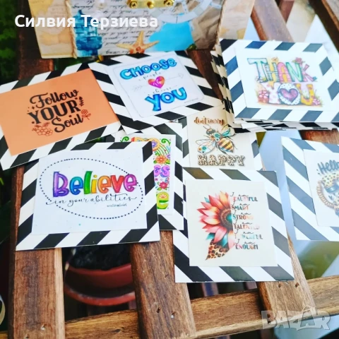 Ръчно изработена дървена кутия "Бисери в куфари" с колекция 21 вдъхновяващи карти , снимка 9 - Декорация за дома - 50609109