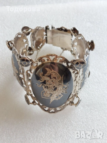 Автентична сребърна 925 гривна(sterling silver)поставени емайлирани плочки-1920 г.отлично състояние, снимка 14 - Гривни - 52847553