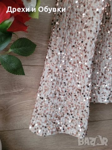 Блуза с пайети в бежово Vero Moda , снимка 7 - Блузи с дълъг ръкав и пуловери - 52467484