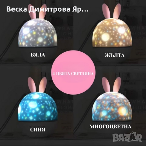 Очарователна нощна лампа и проектор 2 в 1, снимка 4 - Детски нощни лампи - 52325145