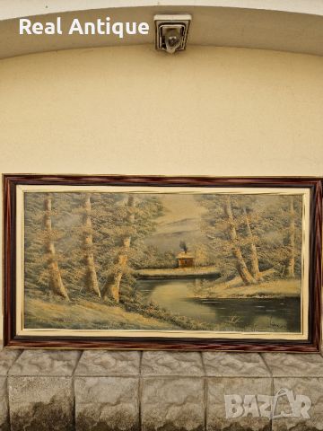 Красива голяма антикварна колекционерска авторска картина масло върху платно , снимка 7 - Антикварни и старинни предмети - 45194171