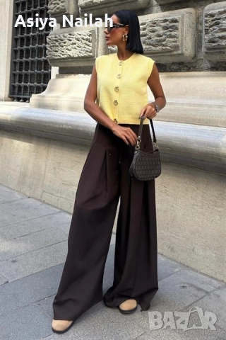 Дамски широк панталон с висока талия – елегантен модел, снимка 4 - Панталони - 52795200