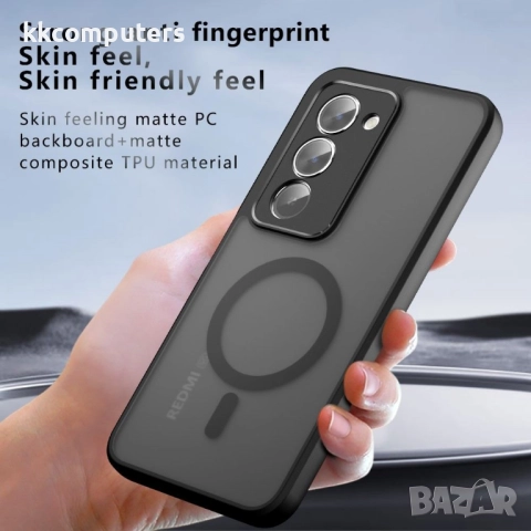 Защитен калъф с Протектор за Xiaomi Redmi 15 5G/4G | Удароустойчив PC+TPU, MagSafe |Цвят: Черен, снимка 8 - Калъфи, кейсове - 51995424