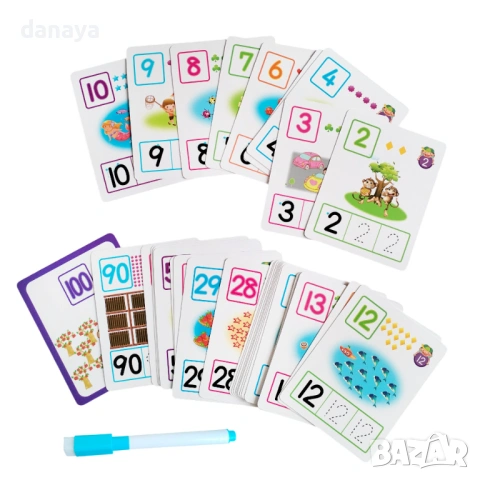 6472 Образователни карти за писане и броене с маркер – упражнение по математика, снимка 2 - Ученически пособия, канцеларски материали - 53793892