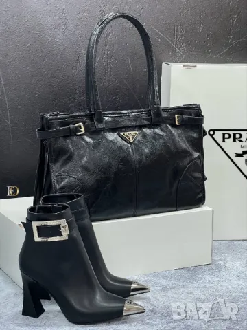 дамски комплект боти на ток и чанта prada , снимка 3 - Чанти - 47240092