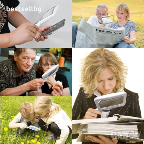 Професионална голяма правоъгълна увеличителна ръчна лупа за четене с LED осветление USB зареждане, снимка 7 - Други инструменти - 53090619