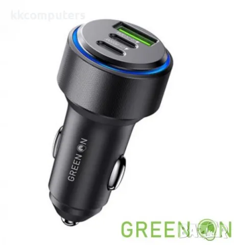 12V Зарядно за автомобил GREEN ON 2xPD 30W / QC 3.0 USB 18W / Черен / Баркод : 456349, снимка 1 - Резервни части за телефони - 46995527