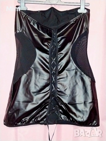 XL Черна еротична,кожена рокля отворена отзад по цялата дължина , снимка 5 - Рокли - 53653058