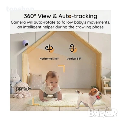 Бебефон с 2K камера и 5" монитор BOIFUN Baby 2TM – WiFi, 360° въртене и мобилно приложение  , снимка 5 - Бебефони - 54113792