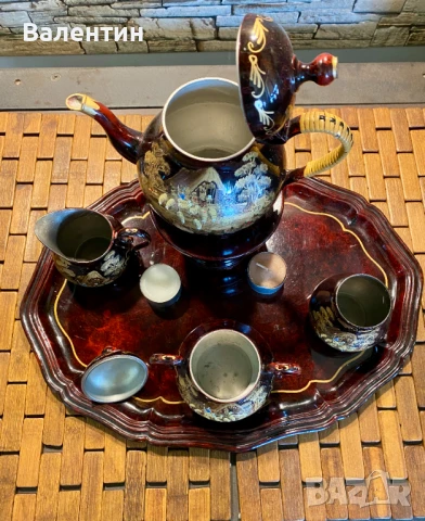 #0016# Винтидж комплект за чаено парти – калай, ръчно рисувана, Холандия (Tiel), снимка 4 - Сервизи - 50701196