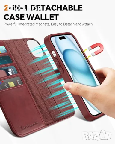 Калъф TUCCH за iPhone 15 Plus (6,7") 2023 г., тъмно червен, снимка 7 - Калъфи, кейсове - 49333161