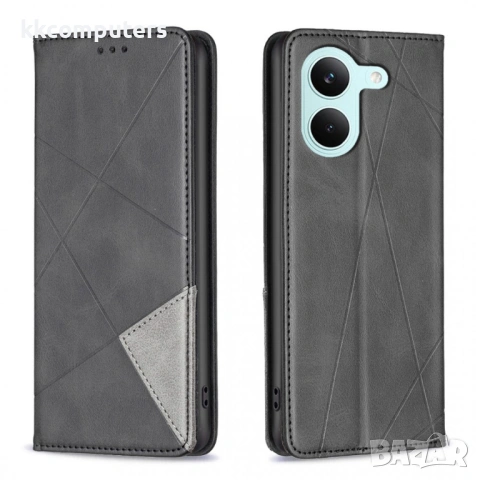 Кожен Калъф за Xiaomi Poco X8 Pro 5G / Redmi Turbo 5 5G - Геометричен дизайн, Слотове за карти, Стой