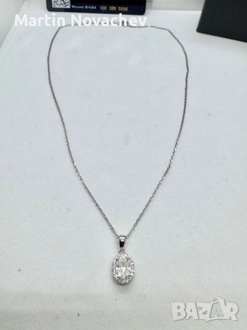 Сребърно колие с мойсанит (Диамант) 1 карат, снимка 5 - Колиета, медальони, синджири - 52933693