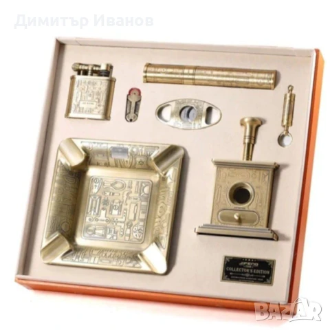 Подаръчен комплект от пепелник,запалка,ножица,гилотина,туба,пънчър  за пури
