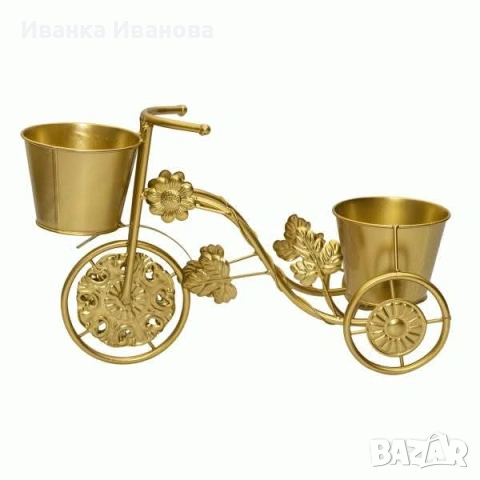 Метален цветарник велосипед – златист, снимка 4 - Други - 53726951