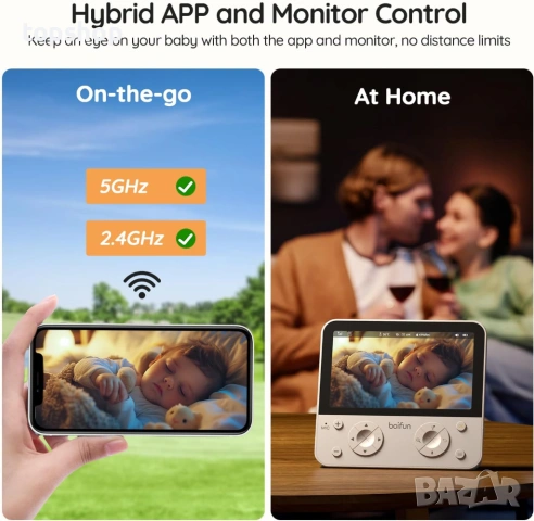 Чисто нов запечатан 2K AI Бебефон BOIFUN – 5.5" Дисплей, WiFi, Нощно виждане и AI датчици, снимка 4 - Бебефони - 53782183