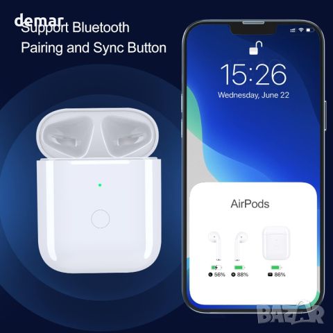 Резервен калъф за Airpods 1 и 2 с Bluetooth бутон за сдвояване,660 mAh, снимка 3 - Аксесоари за Apple - 45110546