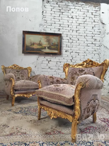 Двойка барокови кресла, снимка 3 - Дивани и мека мебел - 50415552