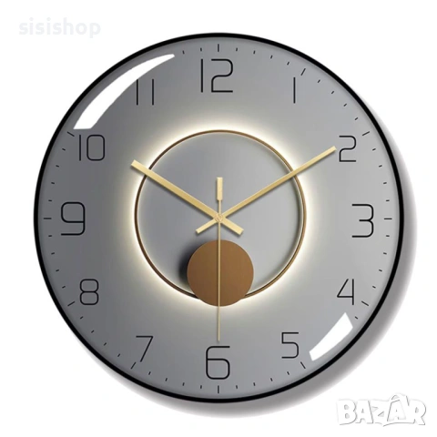 Луксозен стенен часовник с огънат стъклен корпус и минималистичен стил 4444
