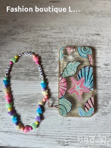 Летен калъф за айфон 13 про макс с морски звезди и миди и връзка за гривната на ръката с мъниста 💛, снимка 3 - Калъфи, кейсове - 52364634