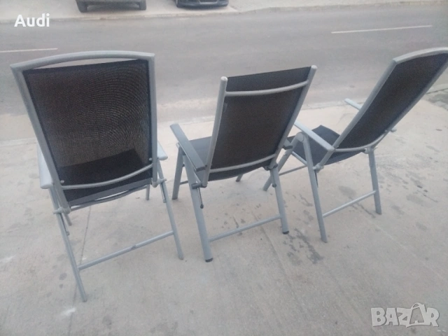 Комплект 3 броя луминиеви сгъваем стол-шезлонг с подлакътници за плаж, басейн, градина, вила, пикник, снимка 11 - Градински мебели, декорация  - 53823260