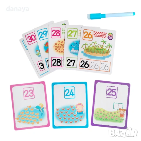 6472 Образователни карти за писане и броене с маркер – упражнение по математика, снимка 3 - Ученически пособия, канцеларски материали - 53793892