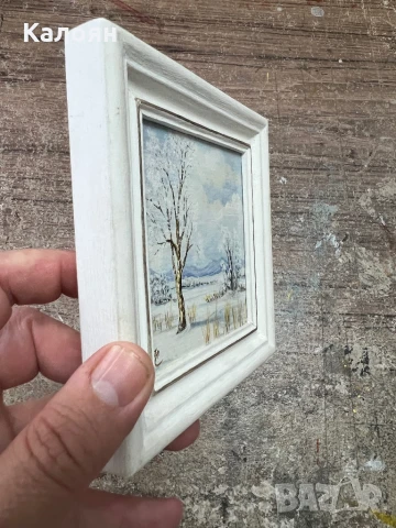 Картина пейзаж с маслени бои 13х13 см, снимка 2 - Други - 51061181